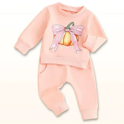 Pumpkin Ribbon 🎀 Cozy Sweatshirt & Jogger Set (6M-3T)