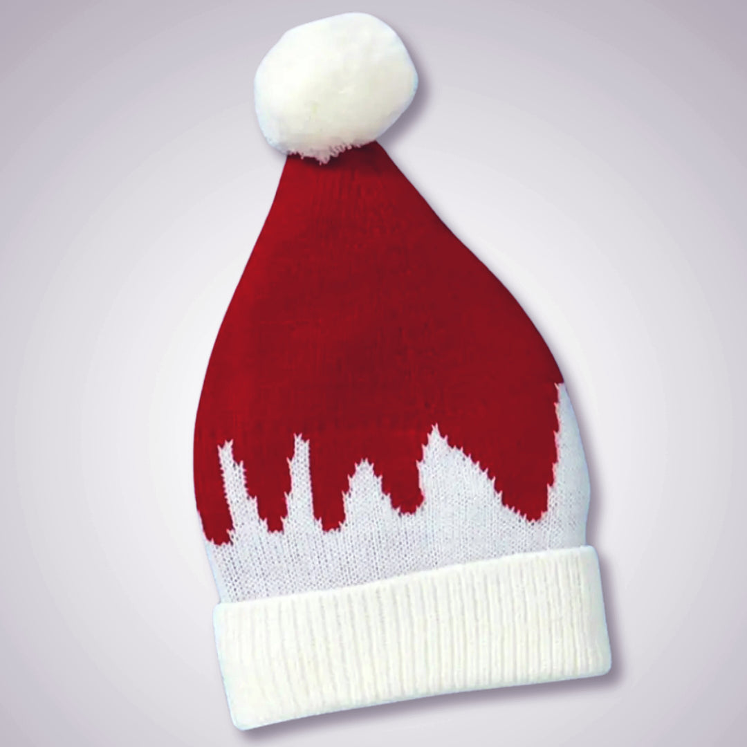 Red and white knit Christmas hat with a pom-pom, perfect for adding festive cheer to any winter outfit. 🎅🎄