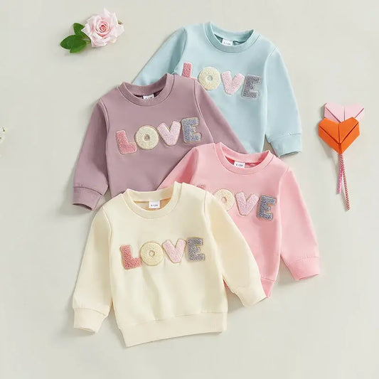 Love Letter Embroidered Sweatshirts - Crew Neck Long Sleeve 