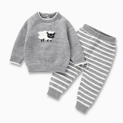 Snuggly Little Lamb 🐑 Cozy Knit Sweater & Striped Pants Set (9M-3T)