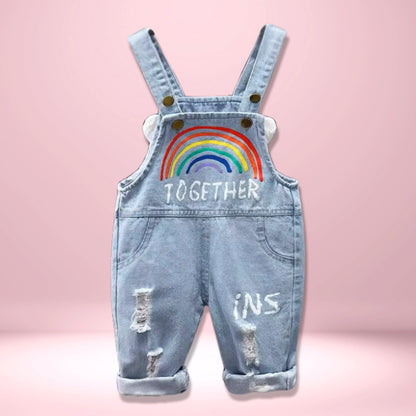 Playful Rainbow Print and Angel Wing on Overalls