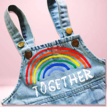 Playful Rainbow Print and Angel Wing on Overalls