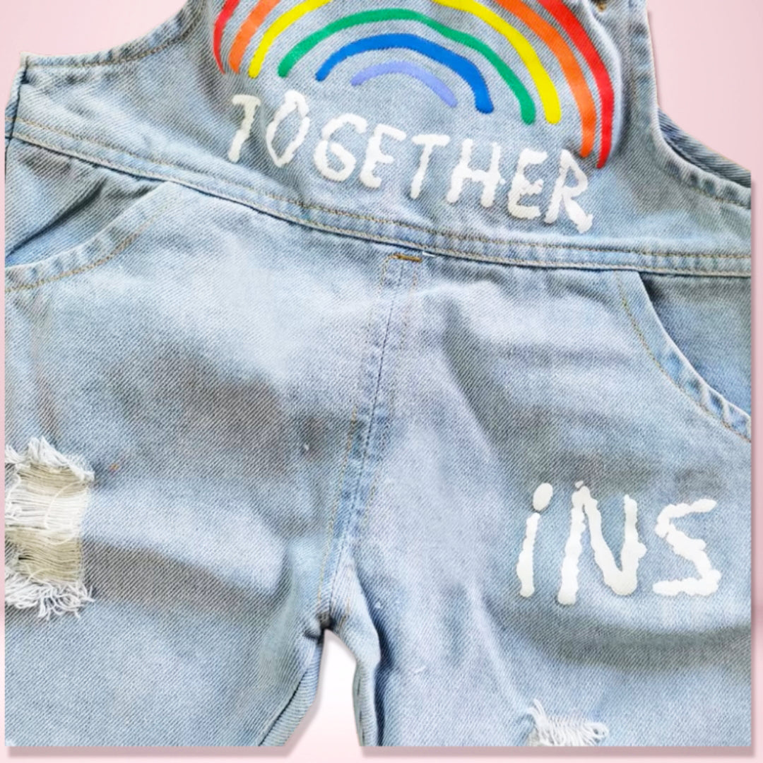 Playful Rainbow Print and Angel Wing on Overalls