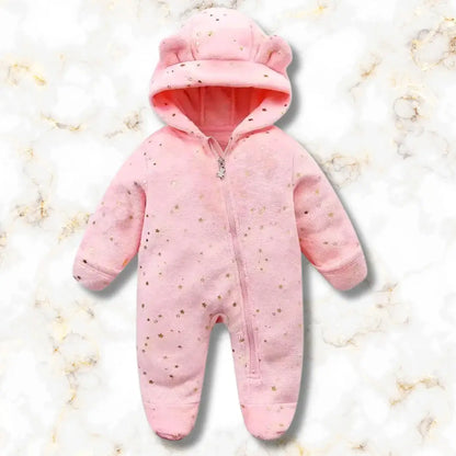 Star Print Winter Warm Hooded Jumpsuit (0-12M)