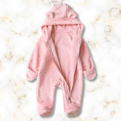 Star Print Winter Warm Hooded Jumpsuit (0-12M)