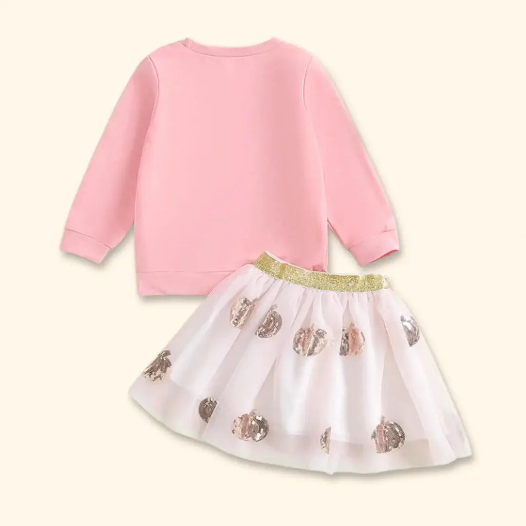 Sweet Pumpkin Toddler Girl 🎃 Sweatshirt & Sparkly Pumpkin Tulle Skirt! Perfect for Mini Fashionistas!