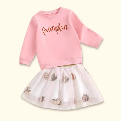 Sweet Pumpkin Toddler Girl 🎃 Sweatshirt & Sparkly Pumpkin Tulle Skirt! Perfect for Mini Fashionistas!