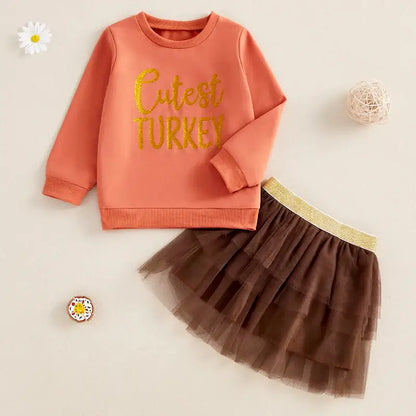 Cutest Little Turkey - Holiday Sweatshirt & Tulle Skirt (18M-5T)