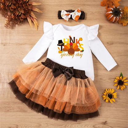 Thankful & Cute! - Ruffle Sleeve Bodysuit & Tutu Skirt Set (0-18M)