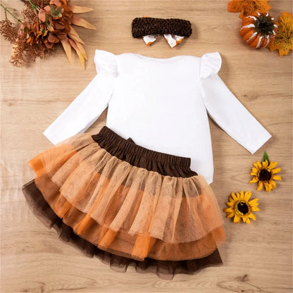 Thankful & Cute! - Ruffle Sleeve Bodysuit & Tutu Skirt Set (0-18M)