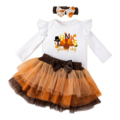 Thankful & Cute! - Ruffle Sleeve Bodysuit & Tutu Skirt Set (0-18M)