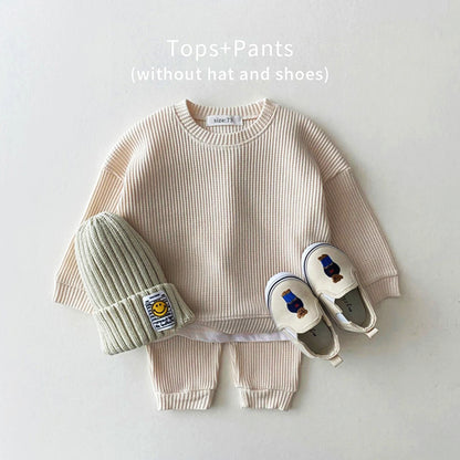 Trendy Mock Undershirt Cotton-Waffle Sweatshirt + Pants (6M-3T)