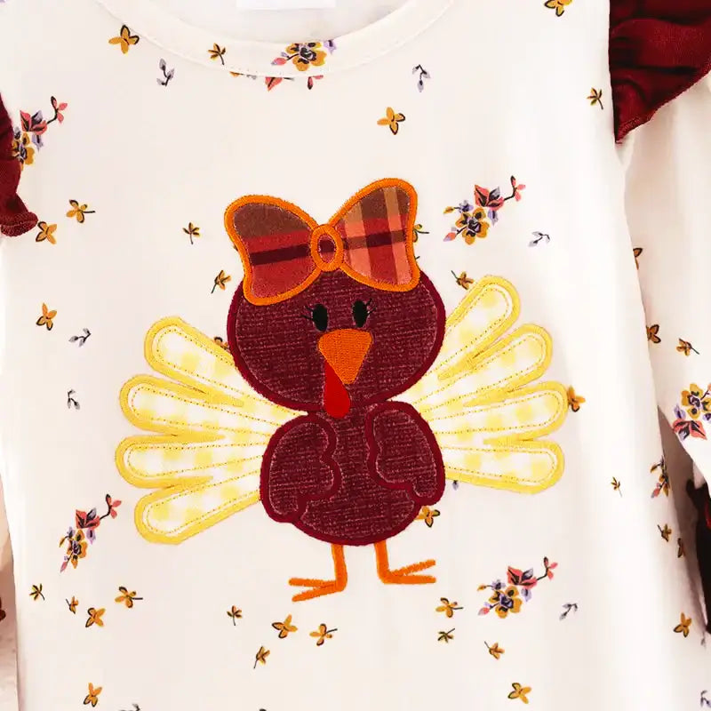 Turkey Time Cutie  🦃 Ruffle Sleeve Baby Romper (0-18M)