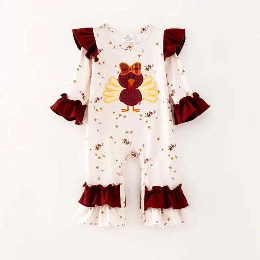 Turkey Time Cutie  🦃 Ruffle Sleeve Baby Romper (0-18M)