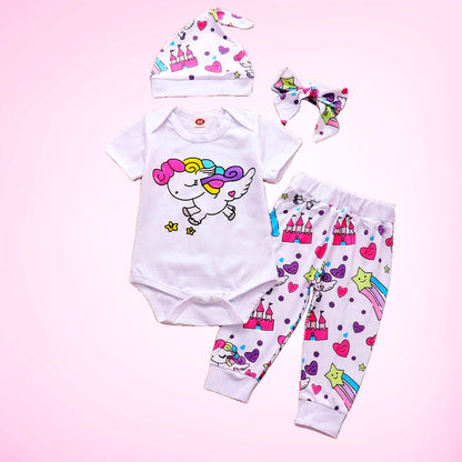 Fashionista Rainbow Gear - 4 Piece Onesie, Pants, Hat & Bow (3-24M)