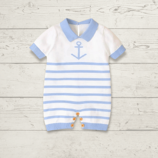Nautical Striped Summer Romper for Baby Boys - Cotton Cool