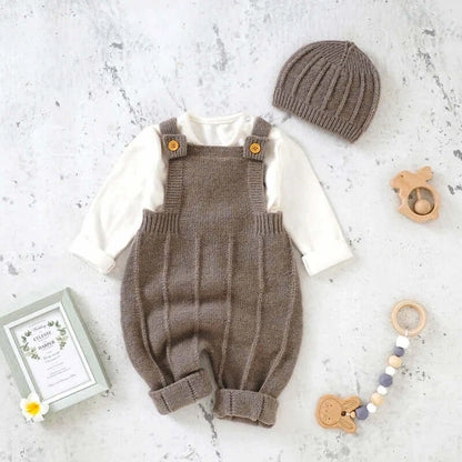 Verona Stroll Knit Baby Overall Set with Hat – Cozy Autumn Outfit for Babies (3-18M)