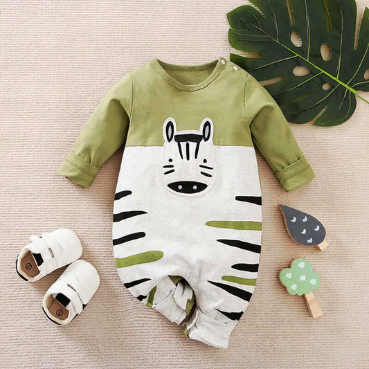 Zebra Zinger Romper - Long Sleeve Cotton Romper (0-18M)