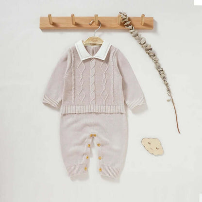 Newborn Baby Romper 100%Cotton Knitted Toddler Clothes Turn-down Collar One Piece Overall Infant Boy Jumpsuit Outfit Fashion Tie