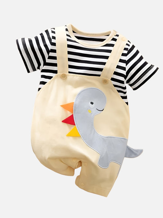 Overall Look-A-Like Dinosaur Cotton Short Sleeved Romper