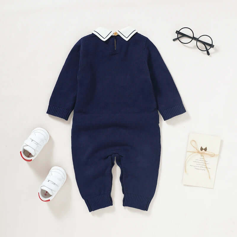 Newborn Baby Romper 100%Cotton Knitted Toddler Clothes Turn-down Collar One Piece Overall Infant Boy Jumpsuit Outfit Fashion Tie