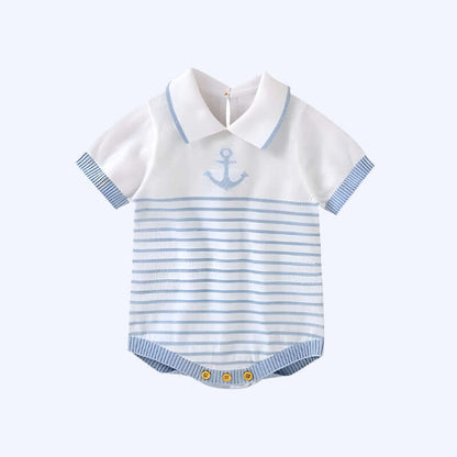 Summer Baby Bodysuit 100%Cotton Knit Newborn Boy Girl Jumpsuit Fashion Turn-down Collar Infant Toddler Clothing Short Sleeve Top